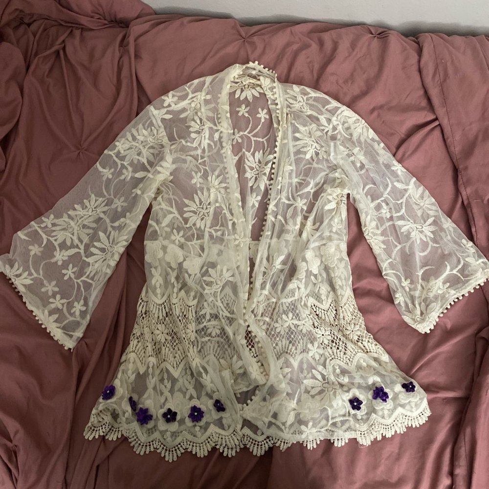 Cream Lace Shawl Cardigan